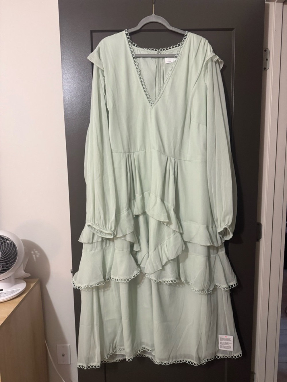 ASOS Curve Pale Mint Tiered Long Sleeve Dress
